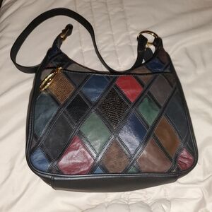 Vintage Genuine Leather Cabin Creek Multicolor Patchwork Shoulder Bag